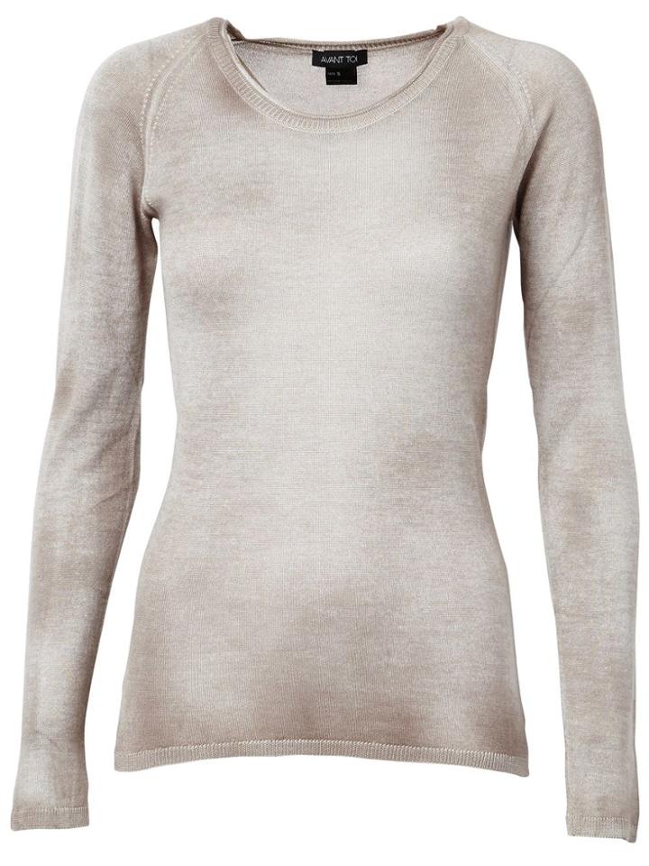 Avant Toi Round Neck Semi Sheer Slim Fit Jumper - Nude & Neutrals