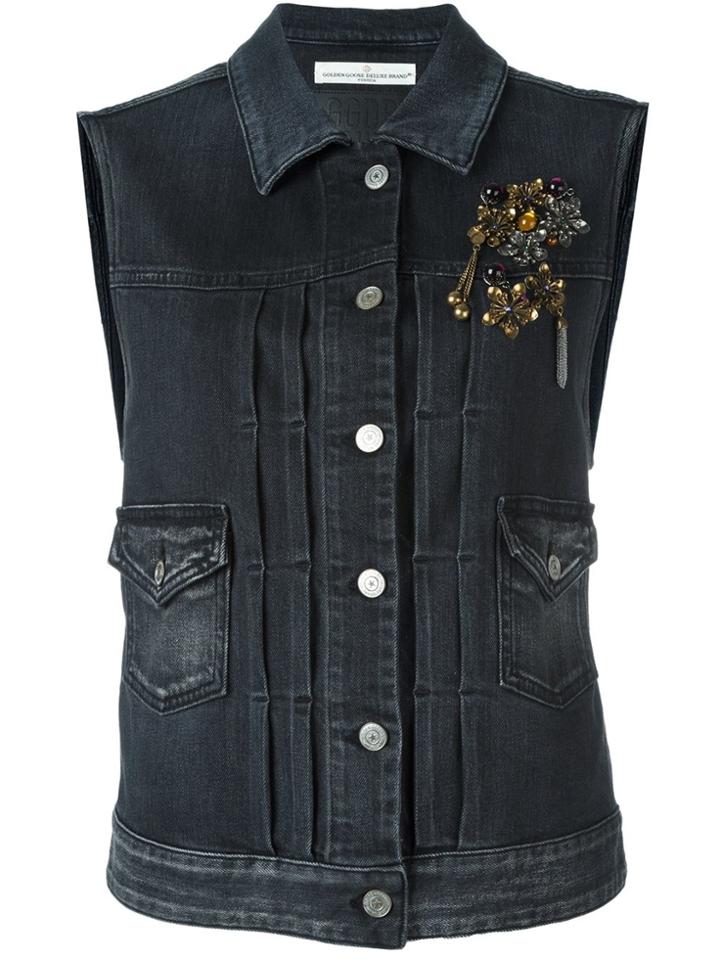 Golden Goose Deluxe Brand Embellished Denim Vest - Grey
