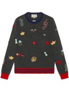 Gucci Wool Sweater With Embroideries - Grey