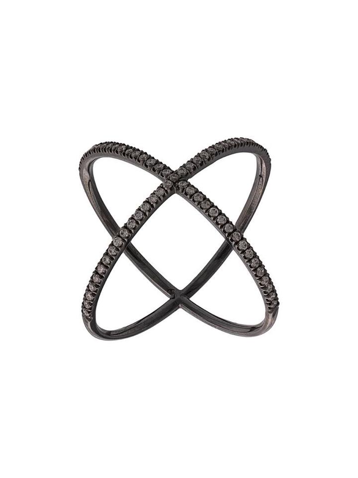 Eva Fehren 18k Blackened White Gold And Diamond X Ring - Silver