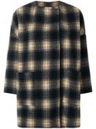 Local Check Double-breasted Coat - Blue