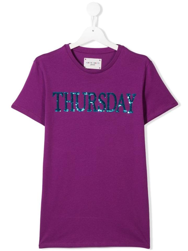 Alberta Ferretti Kids Teeen Sequinned Thursday T-shirt - Purple