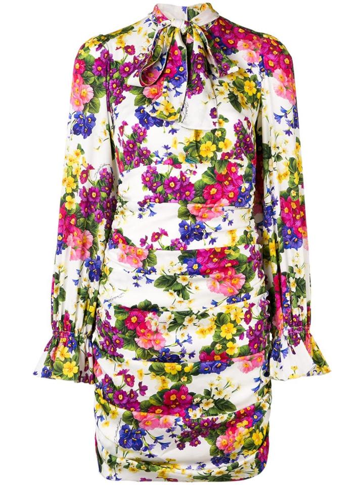 Dolce & Gabbana Floral Draped Mini Dress - White