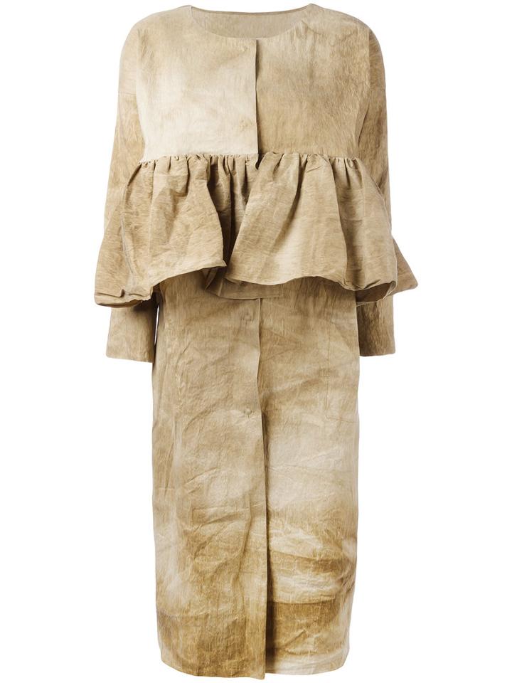 Uma Wang 'chikelu' Ruffled Coat, Women's, Size: Small, Brown, Linen/flax/polyamide/spandex/elastane