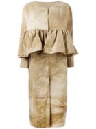 Uma Wang 'chikelu' Ruffled Coat, Women's, Size: Small, Brown, Linen/flax/polyamide/spandex/elastane