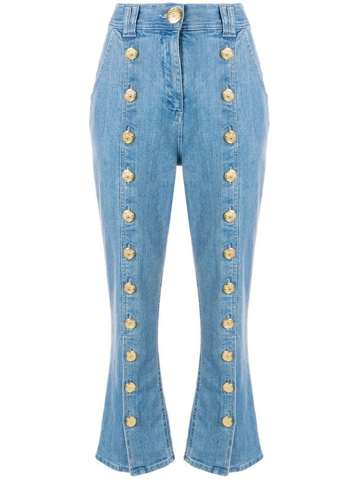 Balmain Button Seam Cropped Jeans - Blue