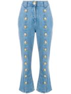 Balmain Button Seam Cropped Jeans - Blue
