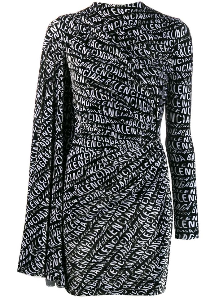 Balenciaga Asymmetrical Logo Drape Dress - Black