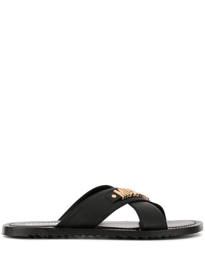 Moschino Logo Plaque Crisscross Sandals - Black