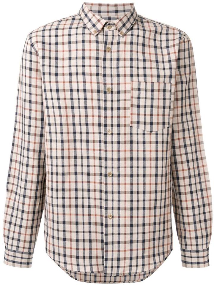 A.p.c. Checked Pocket Shirt, Men's, Size: Xl, Nude/neutrals, Cotton/linen/flax