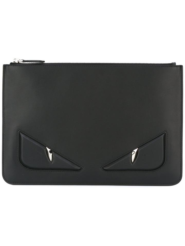 Fendi Bag Bugs Eyes Pouch, Men's, Black, Calf Leather