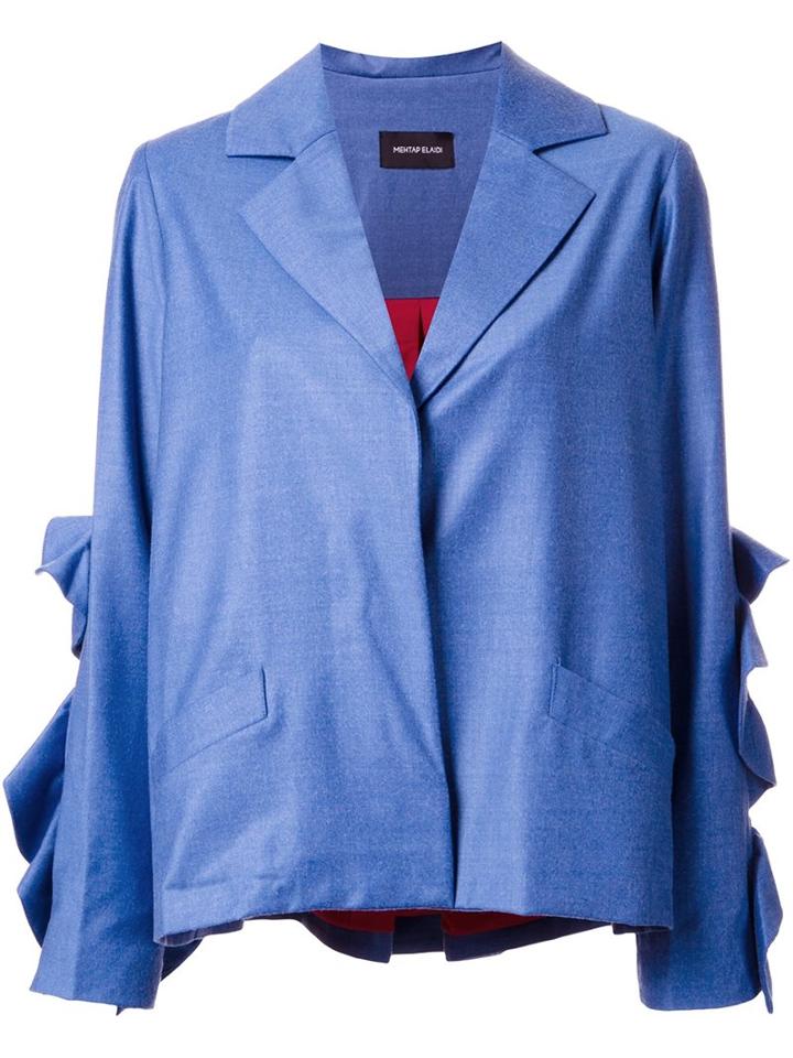 Elaidi Ruffled Sleeve Jacket, Women's, Size: 40, Blue, Polyester/spandex/elastane/wool
