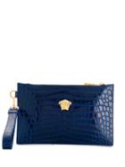 Versace Medusa Appliqué Leather Pouch - Blue