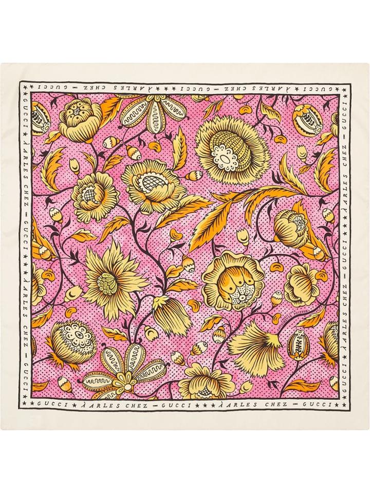 Gucci Silk Carré With Watercolor Flowers - Pink