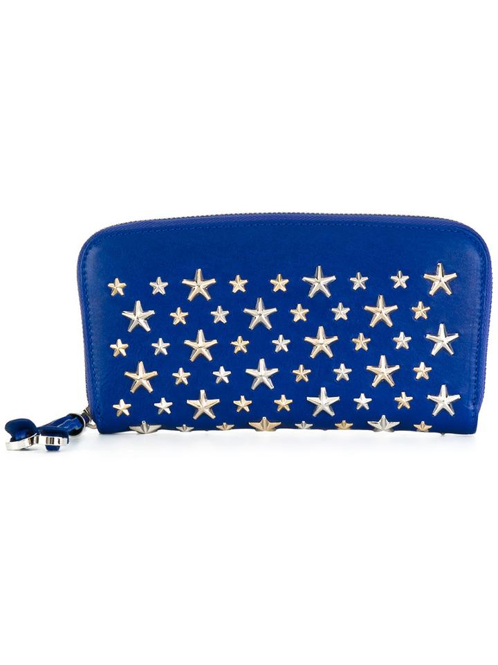Jimmy Choo Metallic Star Zip Purse, Women's, Blue, Calf Leather/metal (other)