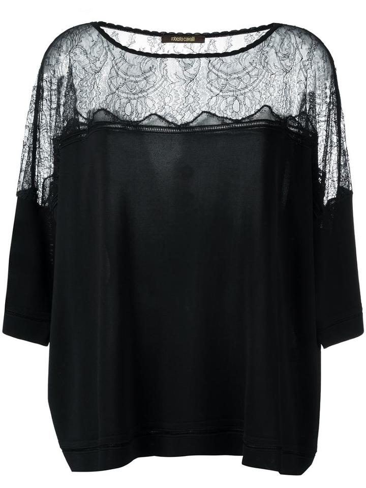 Roberto Cavalli Sheer Panel Flared Blouse, Women's, Size: 42, Black, Polyamide/polyester/viscose
