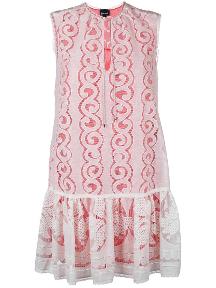 Just Cavalli Lace Detail Dress, Women's, Size: 42, White, Cotton/polyester/viscose
