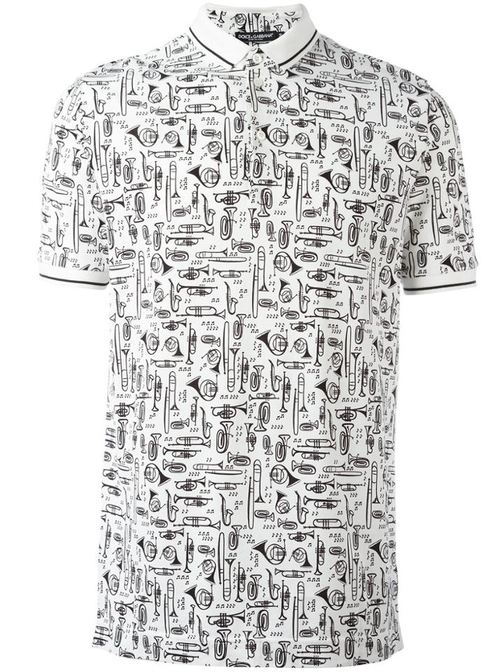 Dolce & Gabbana Musical Instrument Print Polo Shirt - White