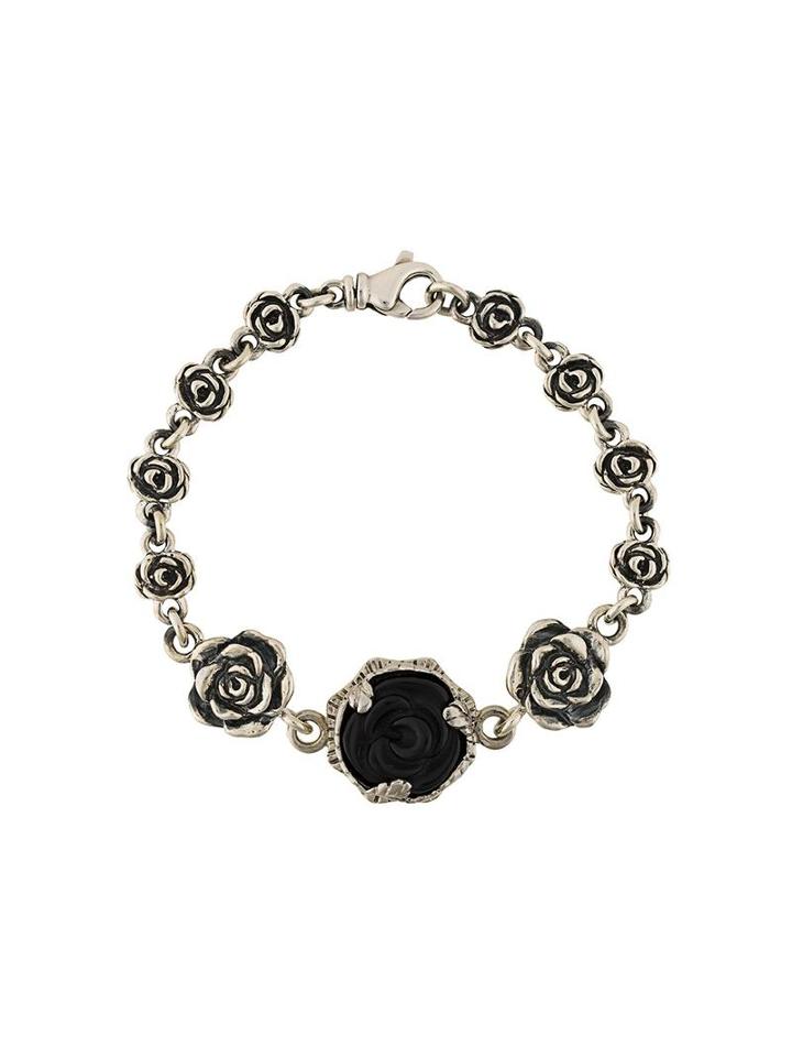 King Baby Carved Rose Motif Bracelet, Men's, Metallic