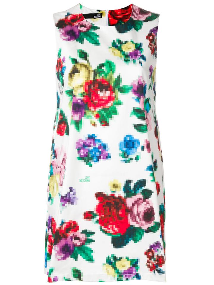 Love Moschino Pixilated Floral Shift Dress - White
