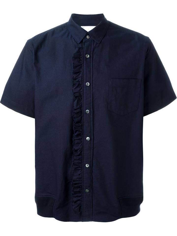 Sacai Frill Trim Shirt, Men's, Size: 3, Blue, Cotton/polyester