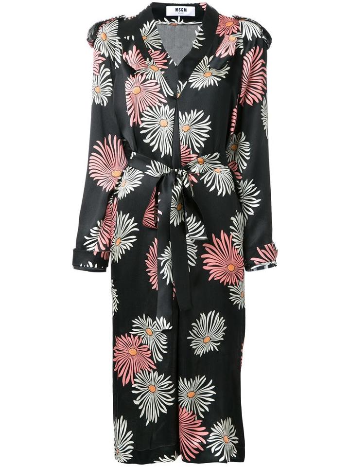 Msgm Floral Print Dress, Women's, Size: 44, Black, Silk