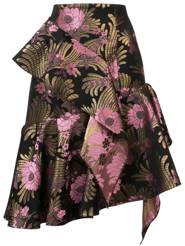 Josie Natori Deco Jacquard Ruffle Skirt - Black