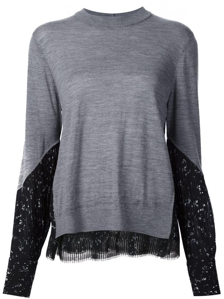Yigal Azrouel Pleated Inset Sweatshirt, Women's, Size: Medium, Grey, Silk/cashmere