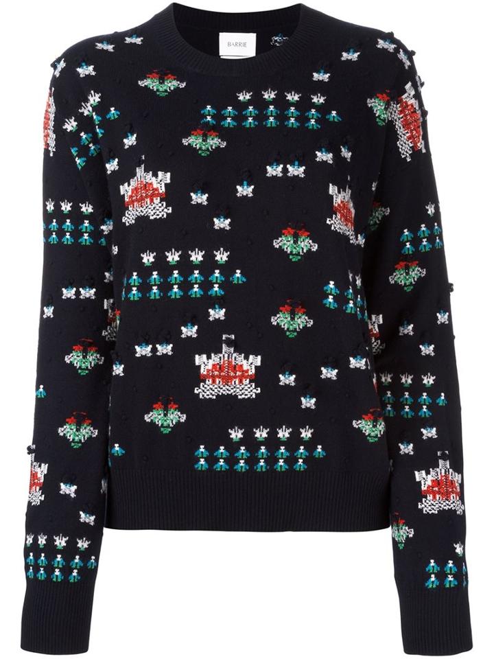 Barrie Cashmere Patterned Jumper, Women's, Size: Small, Blue, Cashmere
