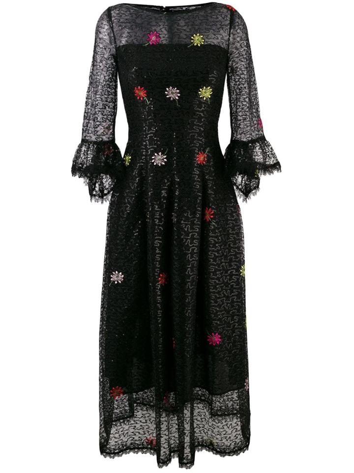 Talbot Runhof Embroidered Lace Flared Dress - Black