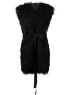 Mm6 Maison Margiela Faux Fur Sleeveless Coat - Black