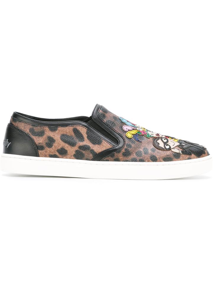 Dolce & Gabbana London Designer's Patch Slip-on Sneakers - Brown