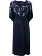 Megan Park Embroidered Flower Dress, Women's, Size: 10, Blue, Silk