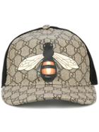 Gucci Bee Print Gg Supreme Baseball Cap, Men's, Size: Xl, Nude/neutrals, Polyurethane/cotton/polyester/cotton