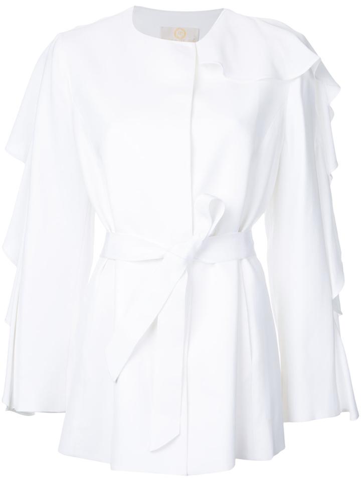 Sara Battaglia Belted Blazer - White
