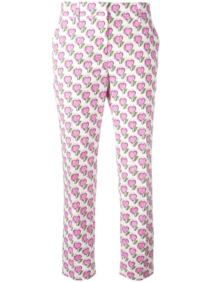 Prada Heart Print Slim-fit Trousers, Women's, Size: 38, Pink/purple, Cotton/spandex/elastane