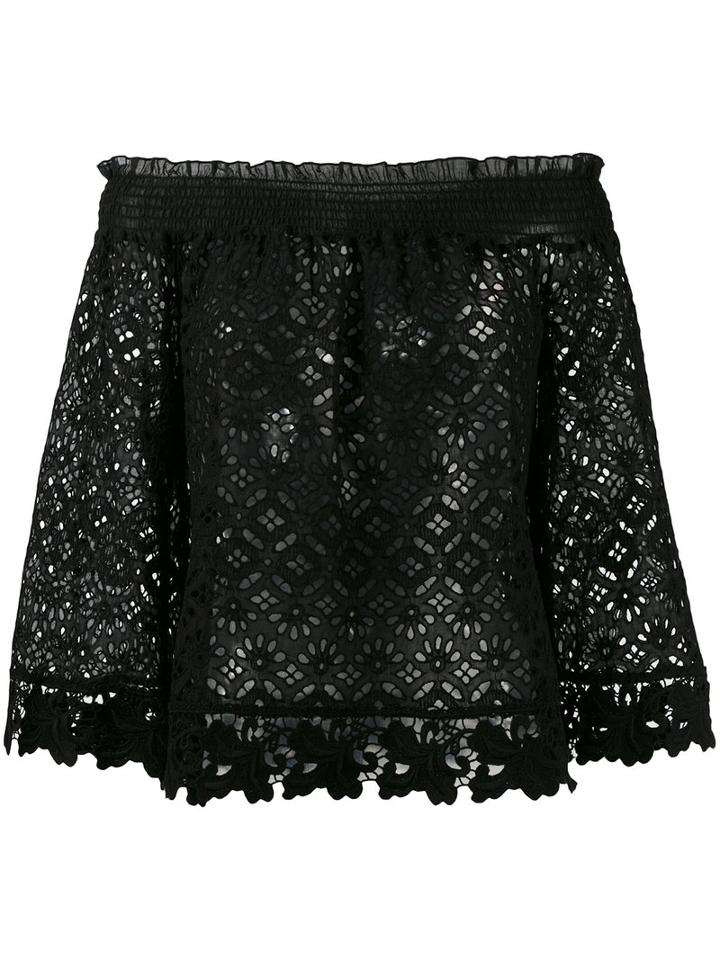 Ermanno Ermanno - Lace Bardot Top - Women - Cotton - 44, Black, Cotton