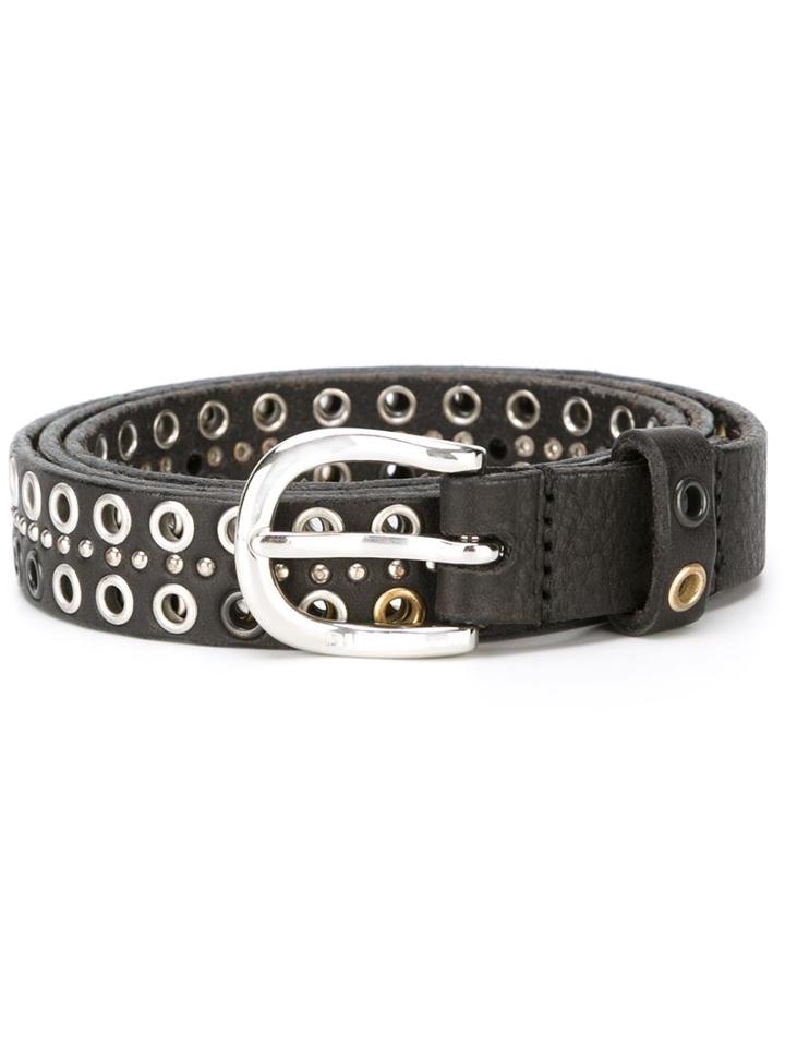 Diesel Eyelet Embellished Belt, Women's, Size: 90, Black, Leather/brass