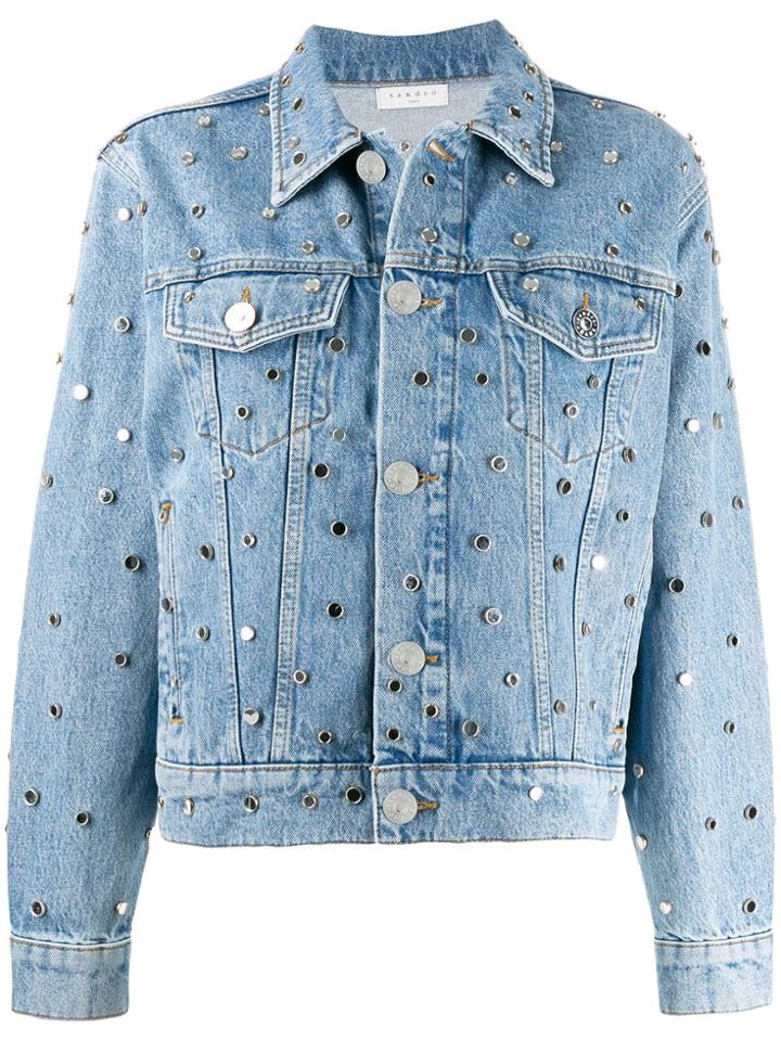 Sandro Paris Embellished Denim Jacket - Blue