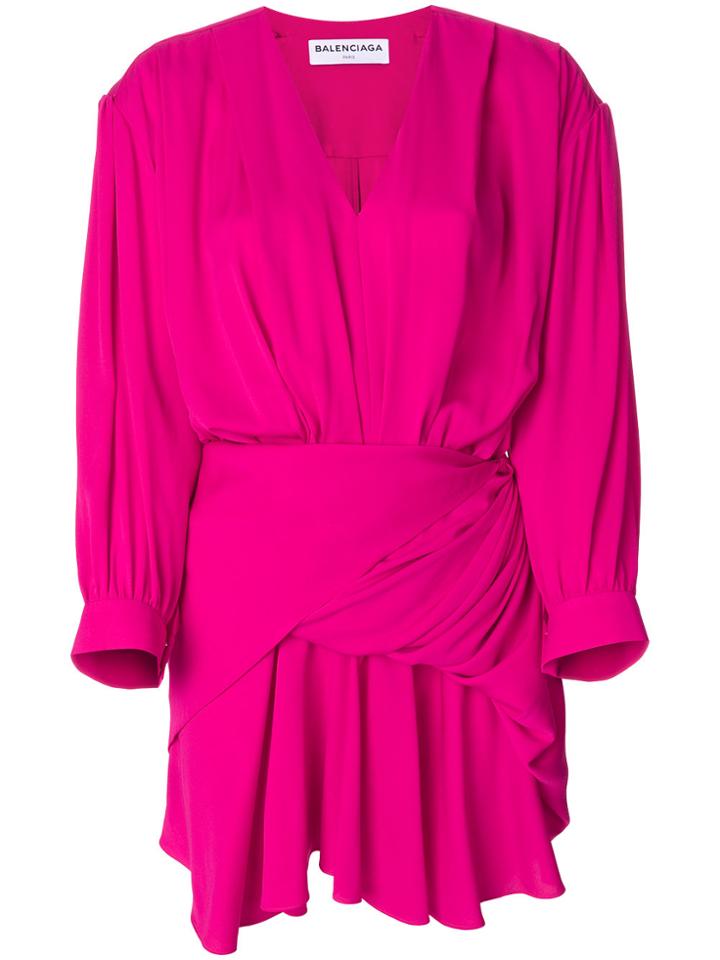 Balenciaga V-neck Uplifted Dress - Pink & Purple