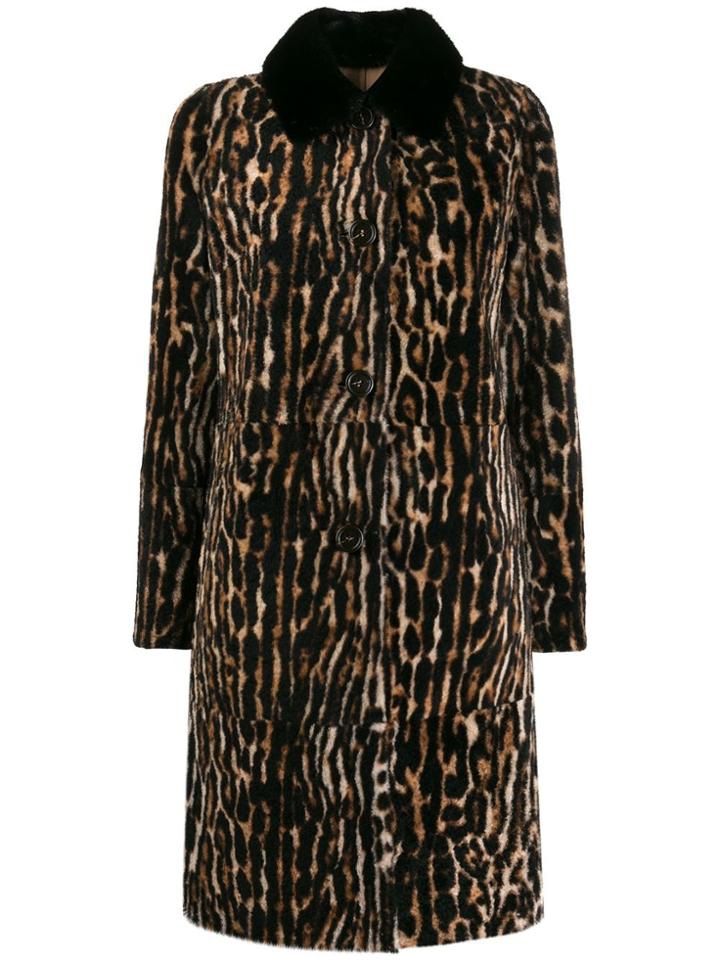 Yves Salomon Button Up Leopard Print Coat - Neutrals