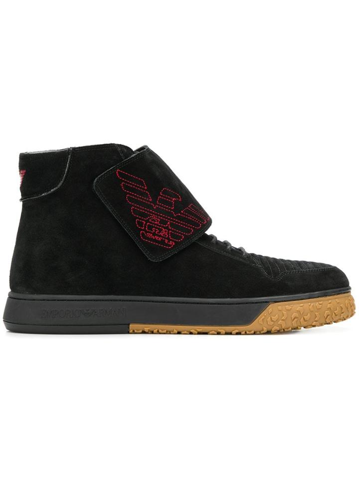 Emporio Armani Logo Embroidered Ankle Boots - Black