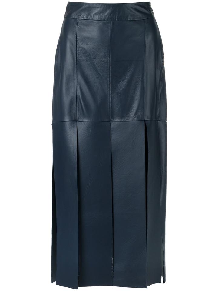 Giuliana Romanno Leather Midi Skirt, Women's, Size: 42, Blue, Leather