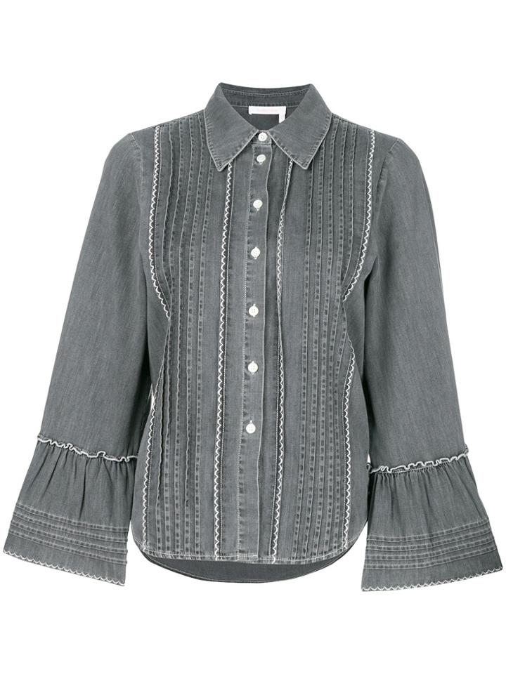 See By Chloé Pleated Denim Shirt - Grey