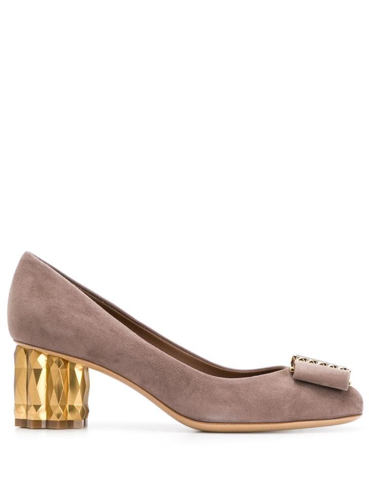 Salvatore Ferragamo Mary Jane Embellished Heel Pumps - Neutrals