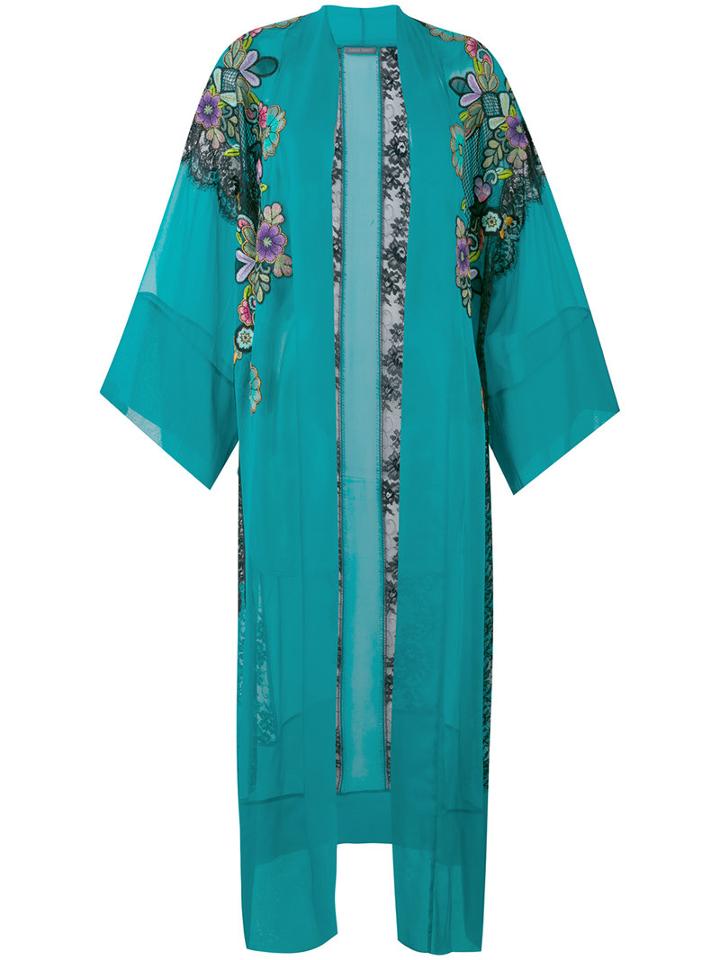 Alberta Ferretti - Embroidered Kimono - Women - Silk/polyamide/rayon/cotton - 40, Blue, Silk/polyamide/rayon/cotton