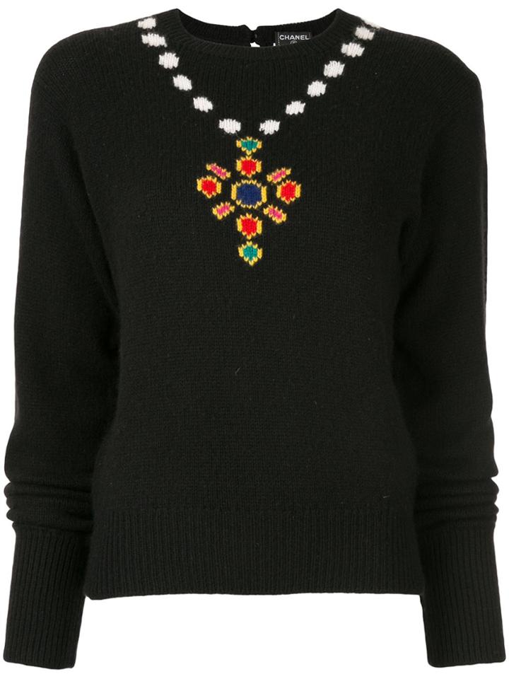 Chanel Pre-owned 1995 Intarsia Knit Jumper - Black