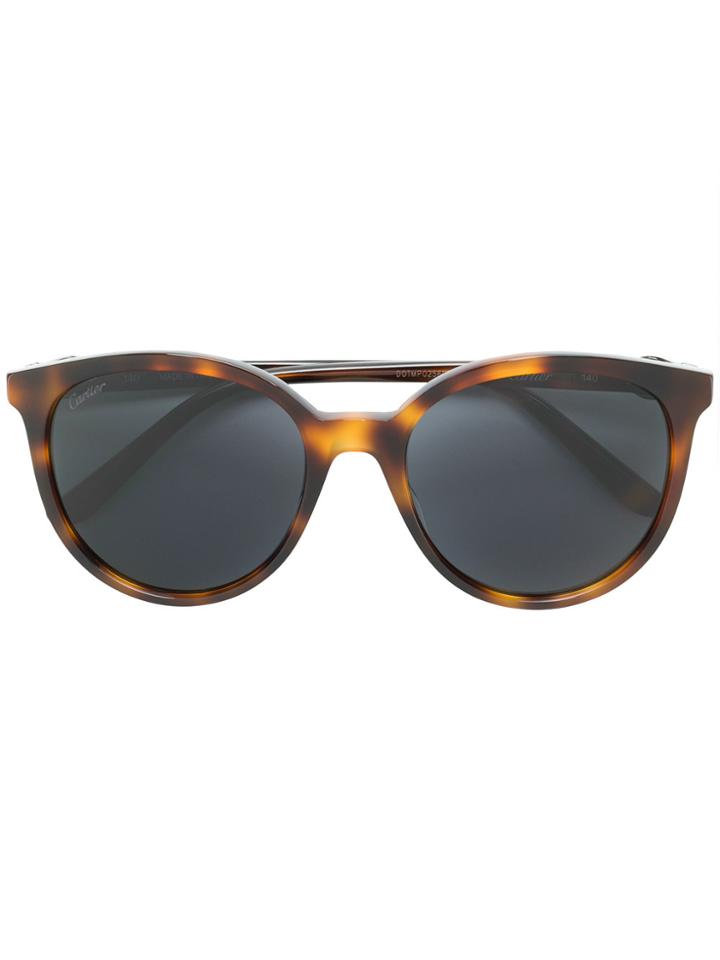 Cartier Round Frame Tortoiseshell Sunglasses - Brown