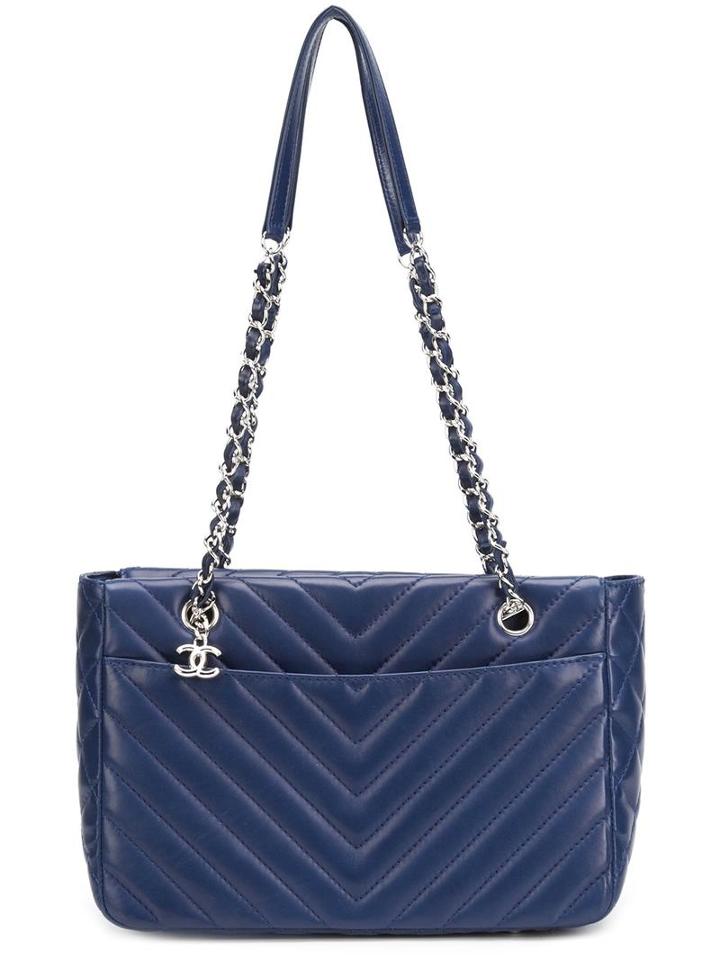 Chanel Vintage Small Chevron Tote, Women's, Blue