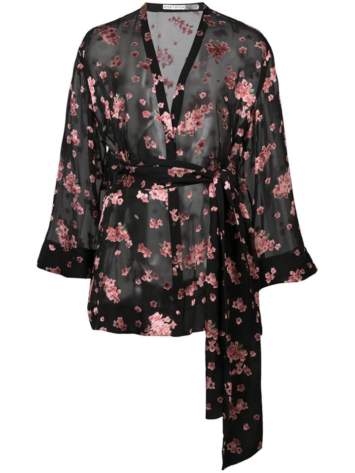 Alice+olivia Floral Print Wrap Blouse - Black